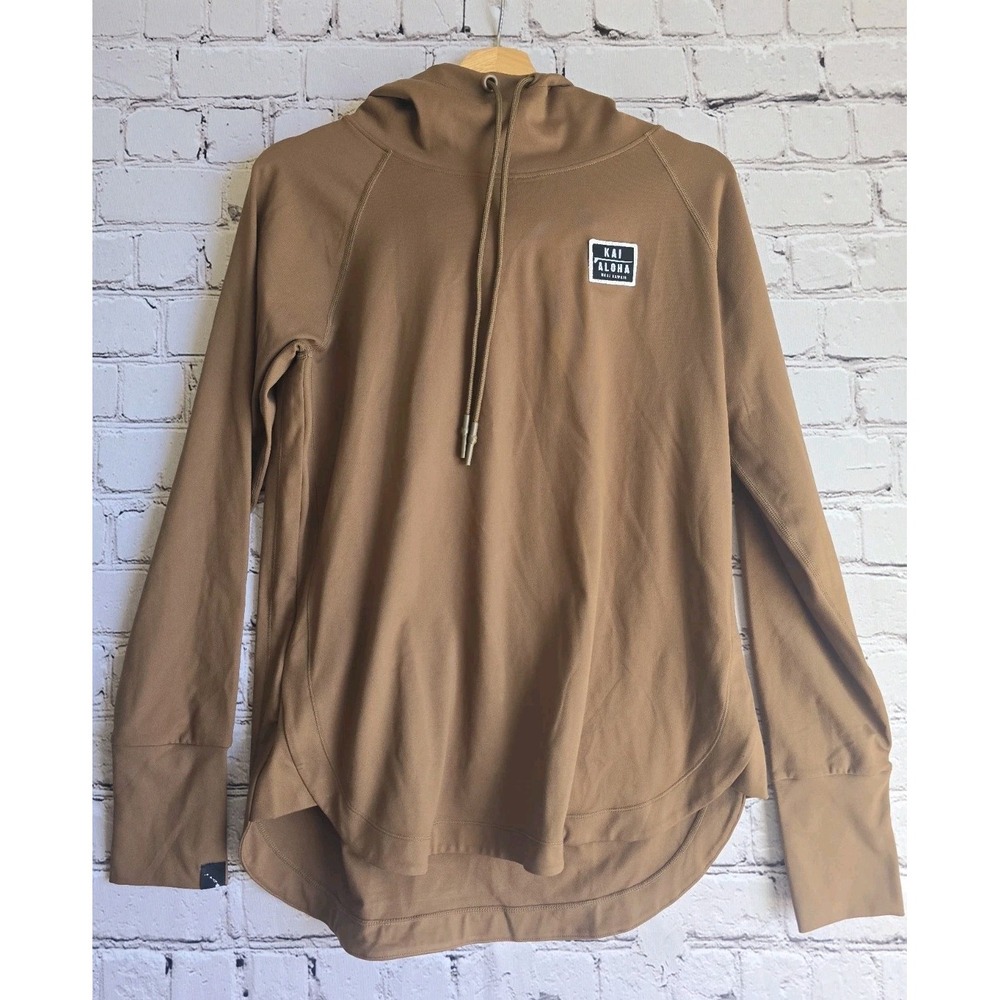 Kai Aloha Supply Hawaii Soft Scuba Drawstring Hoodie Tan Beige Brown Size Medium